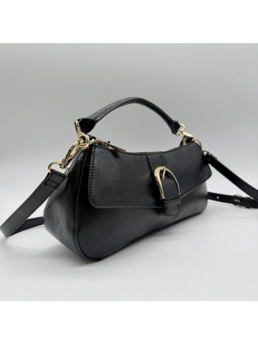 On 34th Jynna glazed baguette shiny women's top handle shoulder bag - Black - Picture 13 of 13